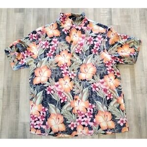 Vintage Caribbean Silk Blend Hawaiian Short Sleeve Shirt Large matching pocket
